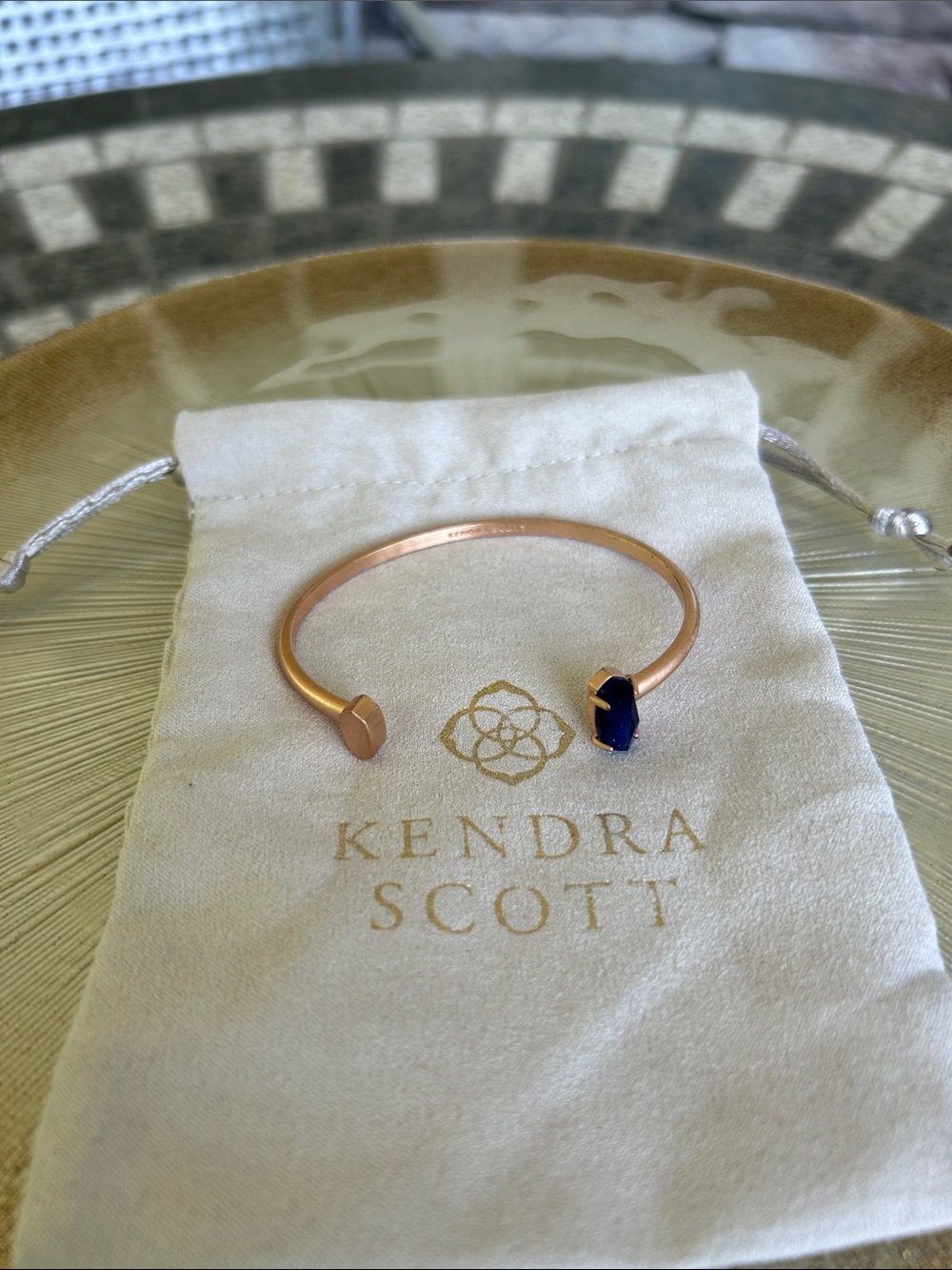 Kendra Scott Rose Gold Vada Open Cuff with Dark Blue Stone
